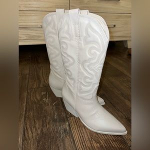 All White Steve Madden Cow Girl Boots